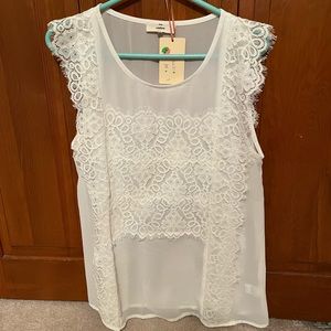 Entro White Lace Detailed Blouse-New- Size L